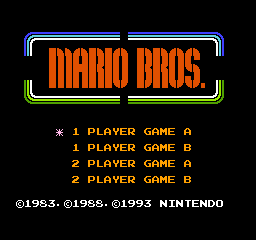 Mario Bros Arcade Classics Series title screen for NES